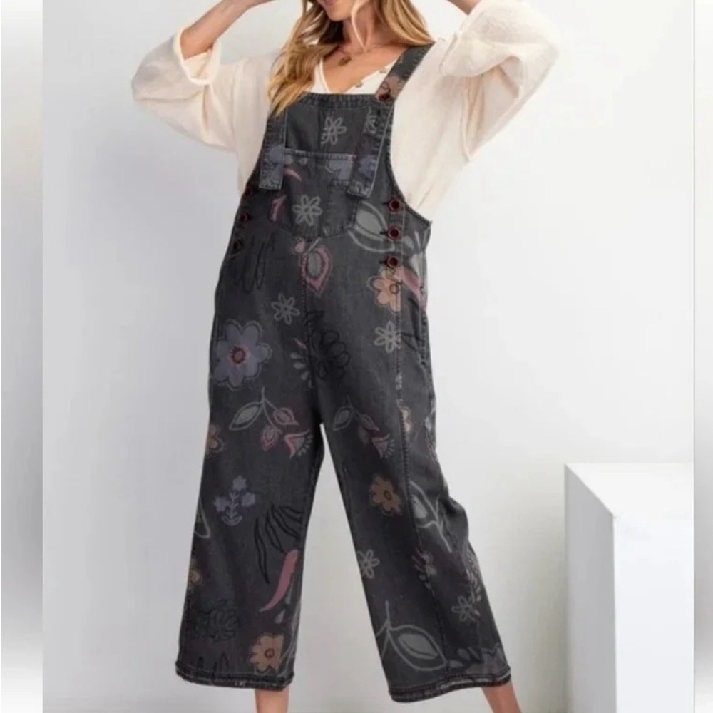 Easel High Hopes Charcoal Floral Women's Overalls
